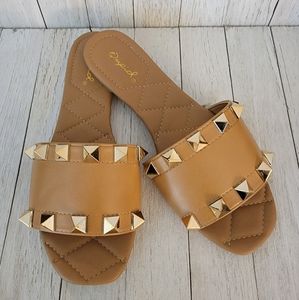 SALE!! QUPID- TAN STUDDED SANDALS